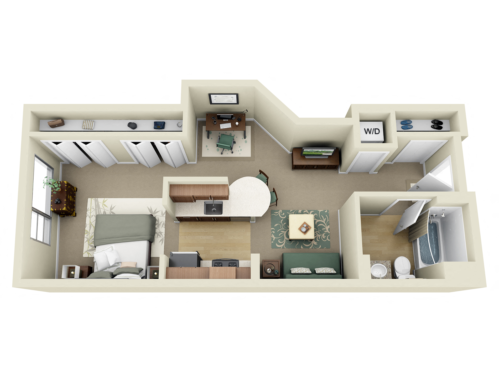 Floor plan for studio, 1 bath, 566 sqft
